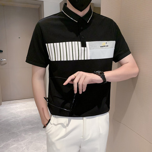短袖polo衫男潮牌拼接高档高级感痞帅翻领t恤 白色PL13/特P58图片