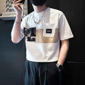 B323-DT62-P58控78短袖T恤男社会小伙店主风圆领潮流半袖衣服图片