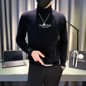 社会小伙毛衣男潮牌2023新款高领字母高级感打底衫 黑色M31-特P58图片