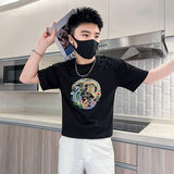 B323-DT67A-特P48控68风短袖T恤男刺绣盘扣设计感社会小伙，男装T恤，星座301C（原B323）