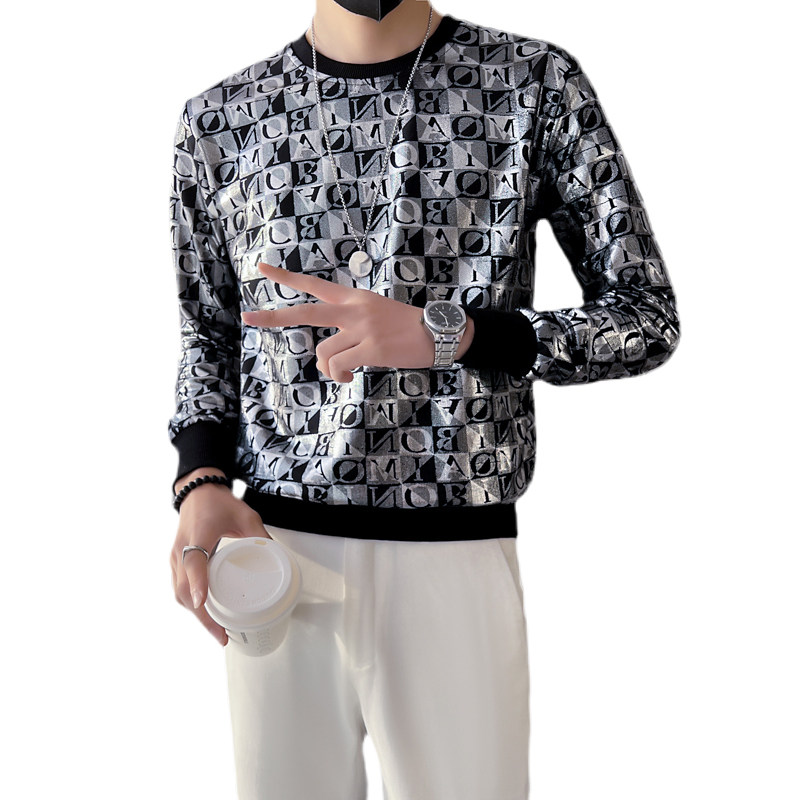 网红精神社会小伙卫衣男2025新款印花修身圆领潮流两色WY07-P53,男装卫衣,星座301C（原B323）