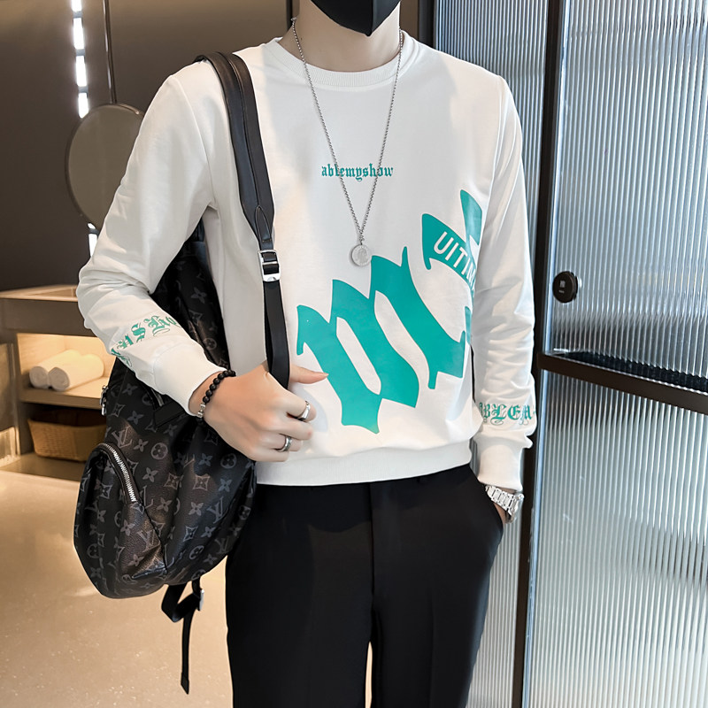 2025新款社会小伙卫衣男字母印花潮牌修身圆领痞帅WY04-P53控75，男装卫衣，星座301C（原B323）