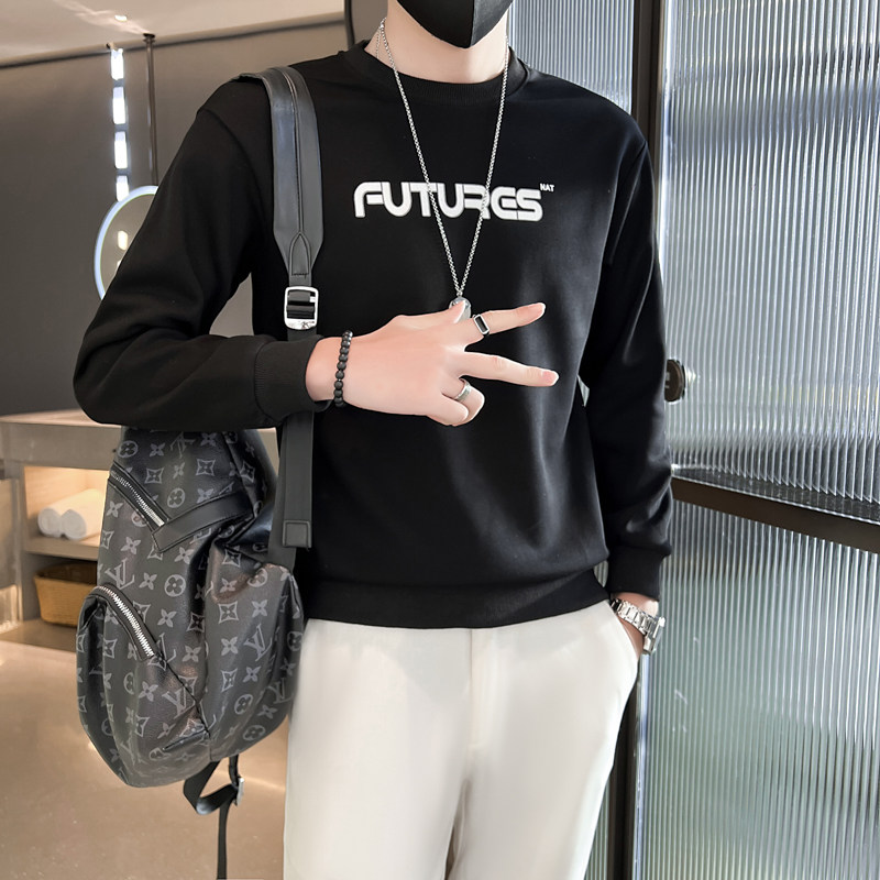 网红社会小伙卫衣男长袖2025新款修身字母印花两色WY06-P53控75,男装卫衣,星座301C（原B323）