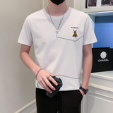 社会小伙短袖T恤男修身潮牌圆领兔子浮雕图案DT13/特P45控65，男装T恤，星座301C（原B323）