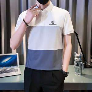 拼接polo衫男短袖潮牌修身高级感社会小伙T恤B323/PL07/P58控78图片