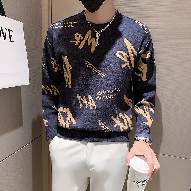 双面穿毛衣男潮牌社会小伙秋冬季字母圆领针织衫两色M22-P78,男装针织衫/毛衣,星座301C（原B323）