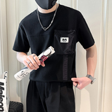 短袖T恤男拼接织带社会小伙店主风男生高级感痞帅B323-DT53-P58，男装T恤，星座301C（原B323）