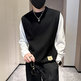 抖音假两件毛衣男高级感潮牌秋冬拼接社会小伙B323-M35-P88，男装针织衫/毛衣，星座301C（原B323）