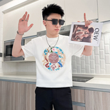B323-DT71A-P48新中式风刺绣T恤男夏季白色短袖体恤社会小伙，男装T恤，星座301C（原B323）
