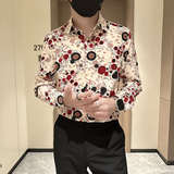 长袖衬衫男社会小伙印花高级感时尚网红衬衣B323/CS03/P50，男装衬衫，星座301C（原B323）