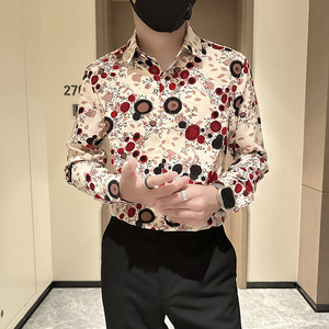 长袖衬衫男社会小伙印花高级感时尚网红衬衣B323/CS03/P50图片