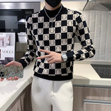 社会小伙半高领毛衣男格子潮牌ins痞帅炸街秋冬款三色M19-P68，男装针织衫/毛衣，星座301C（原B323）