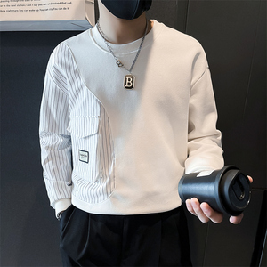 条纹拼接真口袋卫衣男设计感潮牌社会小伙长袖外套B323/WY09/P58,白衬衫女款搭配图片