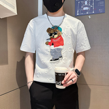B323-DT66-P48控68社会小伙短袖T恤男店主风小熊刺绣潮流半袖衣服，男装T恤，星座301C（原B323）