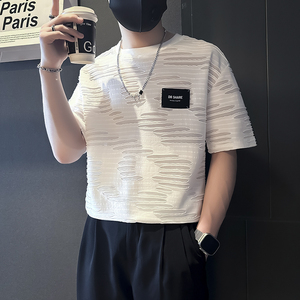 潮男痞帅破洞男士短袖t恤修身社会小伙店主风B323-DT38-P48控68