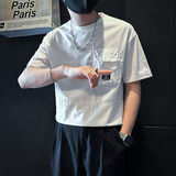 社会小伙店主风2025夏季新款简约短袖t恤男拼接B323-DT52-特P45，男装T恤，星座301C（原B323）