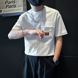社会小伙店主风2025夏季新款简约短袖t恤男拼接B323-DT52-特P45图片