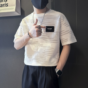 潮男痞帅破洞男士短袖t恤修身社会小伙店主风B323-DT38-P48控68图片