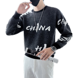 男士毛衣2023新款秋冬潮流字母圆领打底衫china痞帅三色M10-P58，男装针织衫/毛衣，星座301C（原B323）
