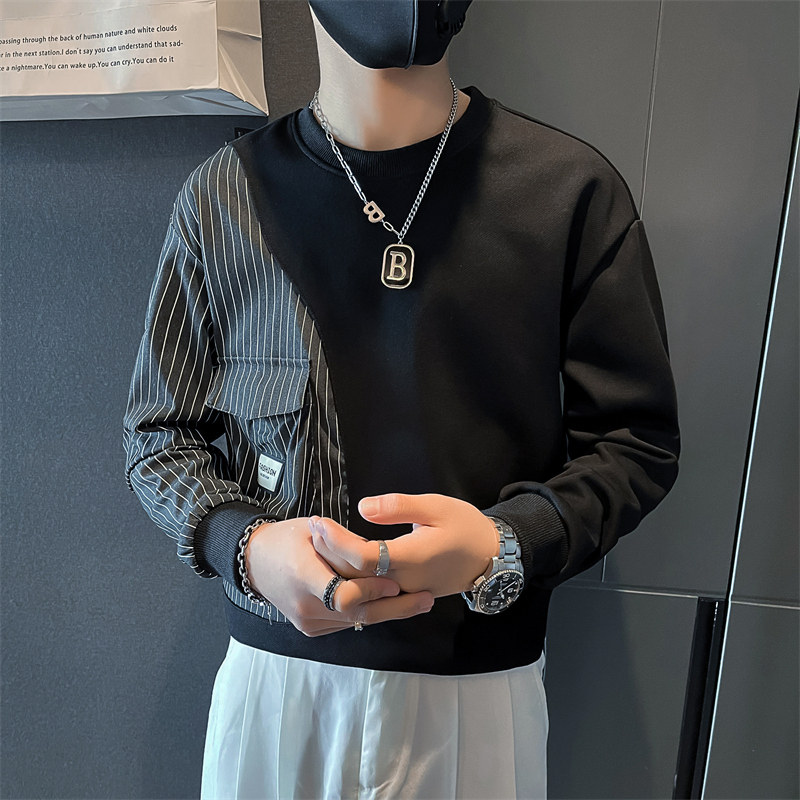 条纹拼接真口袋卫衣男设计感潮牌社会小伙长袖外套B323/WY09/P58,女装短外套,星座301C（原B323）