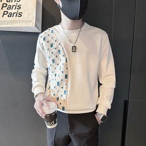 抖音格子拼接卫衣男潮高级感社会小伙外套修身B323-WY22A-P58图片