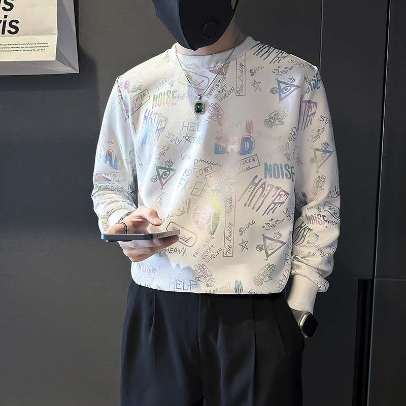 潮牌彩色印花卫衣男圆领长袖社会小伙店主风B323/WY18B/P58控78,男装卫衣,星座301C（原B323）