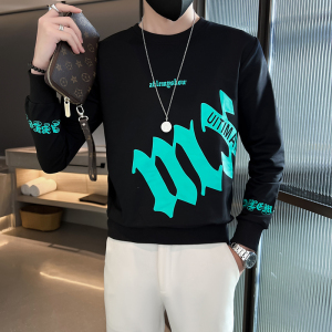 网红社会小伙卫衣男字母印花潮牌修身圆领痞帅 两色 WY04-P53控75图片