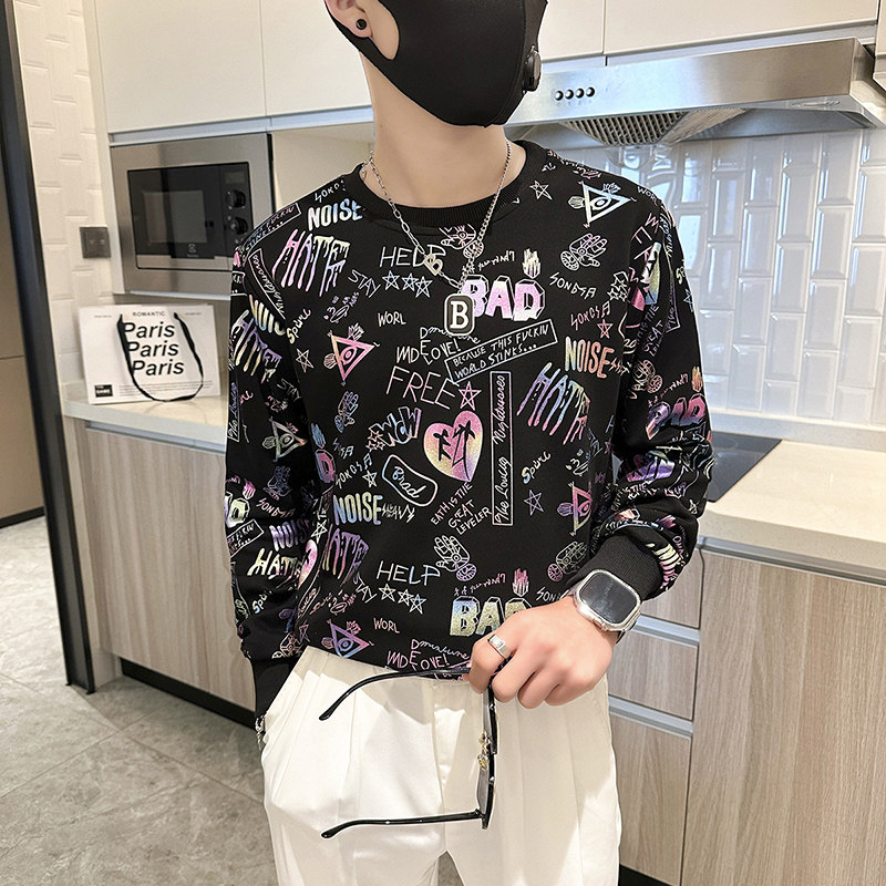 社会小伙卫衣男圆领潮牌个性印花春秋款外套长袖t恤B323/WY18/P58图片
