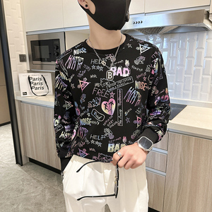 社会小伙卫衣男圆领潮牌个性印花春秋款外套长袖t恤B323/WY18/P58图片