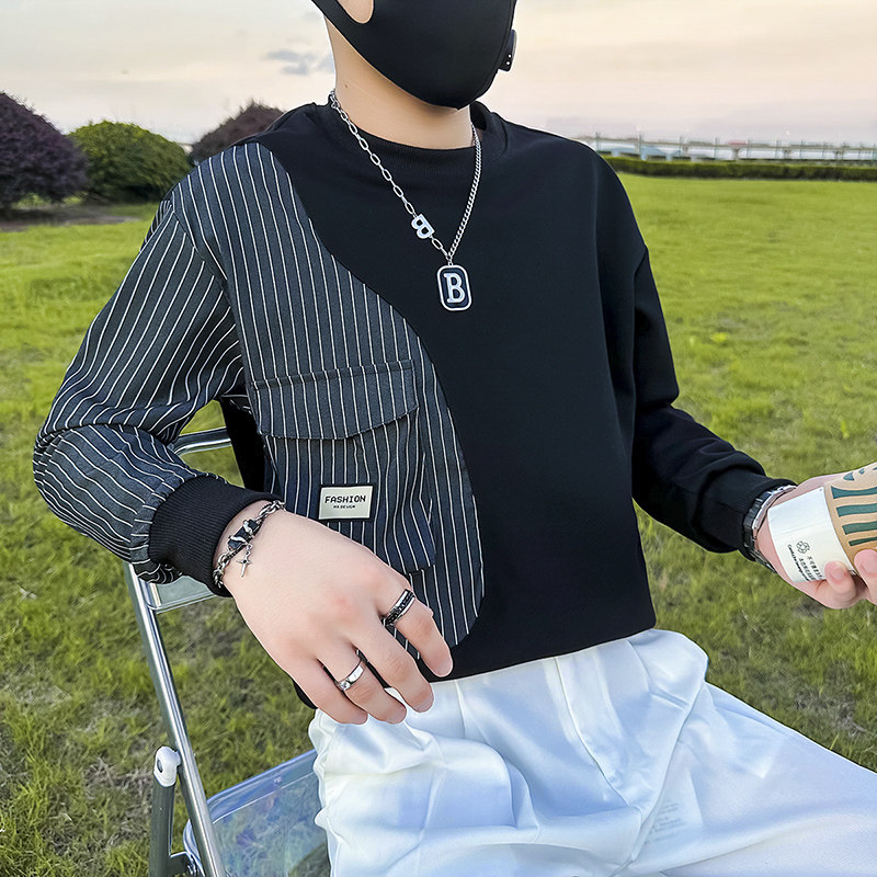 条纹拼接真口袋卫衣男设计感潮牌社会小伙长袖外套B323/WY09A/P58,女装短外套,星座301C（原B323）