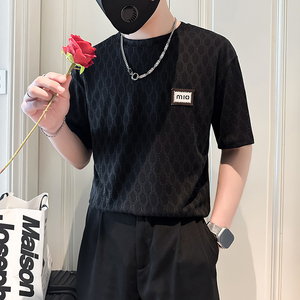 B323-DT51-P48控68短袖T恤男社会小伙店主风圆领时尚潮牌半袖衣服图片