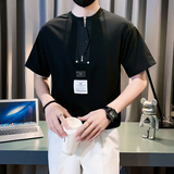 社会小伙潮牌痞帅半拉链短袖T恤男宽松半截袖B323/DT23/P58控78，男装T恤，星座301C（原B323）