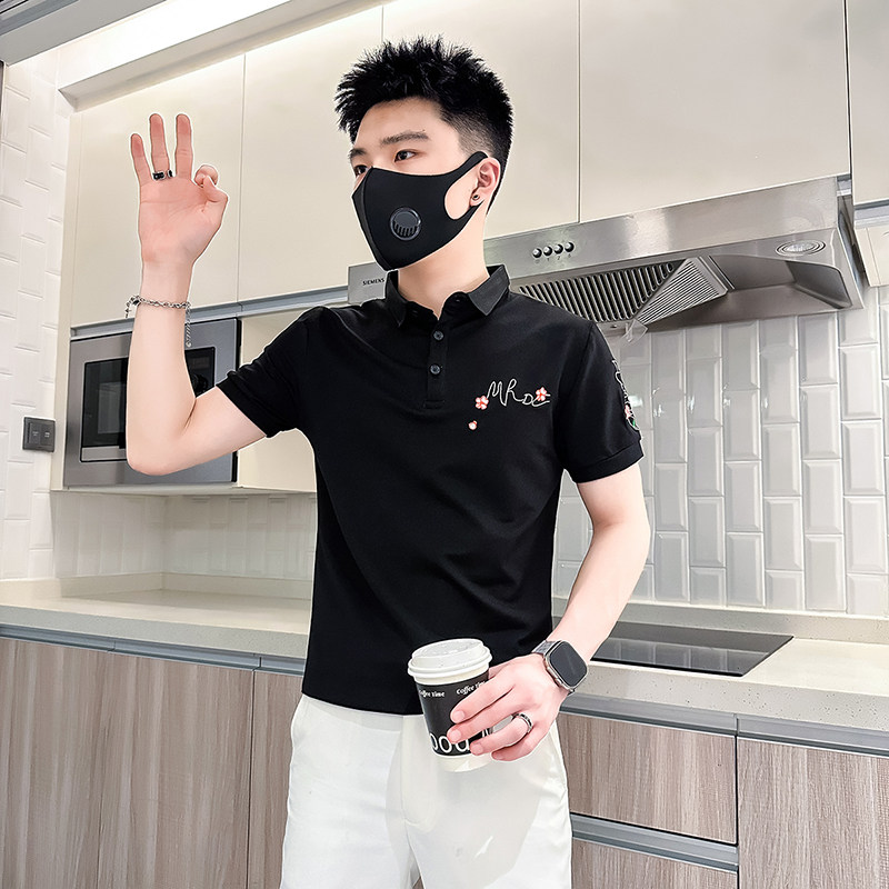 B323-PL24A-P48控68风刺绣Polo衫男短袖夏季修身T恤社会小伙,男装T恤,星座301C（原B323）