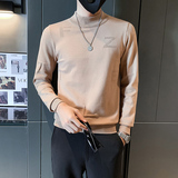 社会小伙毛衣男冬季半高领字母提花修身打底衫卡其色M25-P58，男装针织衫/毛衣，星座301C（原B323）