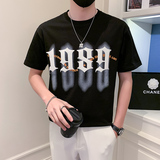 潮牌圆领字母印花短袖T恤男社会风落肩袖DT10/P45控65，男装T恤，星座301C（原B323）