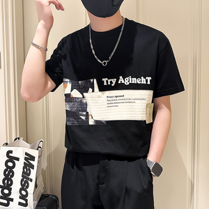 B323-DT61-P58控78短袖T恤男社会小伙店主风圆领潮流半袖衣服图片