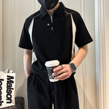 设计感半拉链短袖男POLO衫社会小伙店主风青年潮流B323-PL16-P55，男装Polo衫，星座301C（原B323）