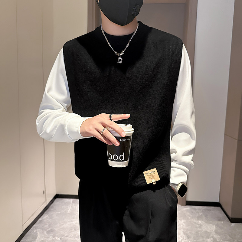 抖音假两件毛衣男高级感潮牌秋冬拼接社会小伙B323-M35-P88,男装针织衫/毛衣,星座301C（原B323）
