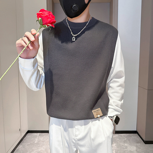 抖音假两件毛衣男高级感潮牌秋冬拼接社会小伙B323-M35-P88