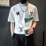 社会小伙店主风短袖t恤男士潮牌痞帅卡通刺绣圆领B323-DT50-P48，男装T恤，星座301C（原B323）