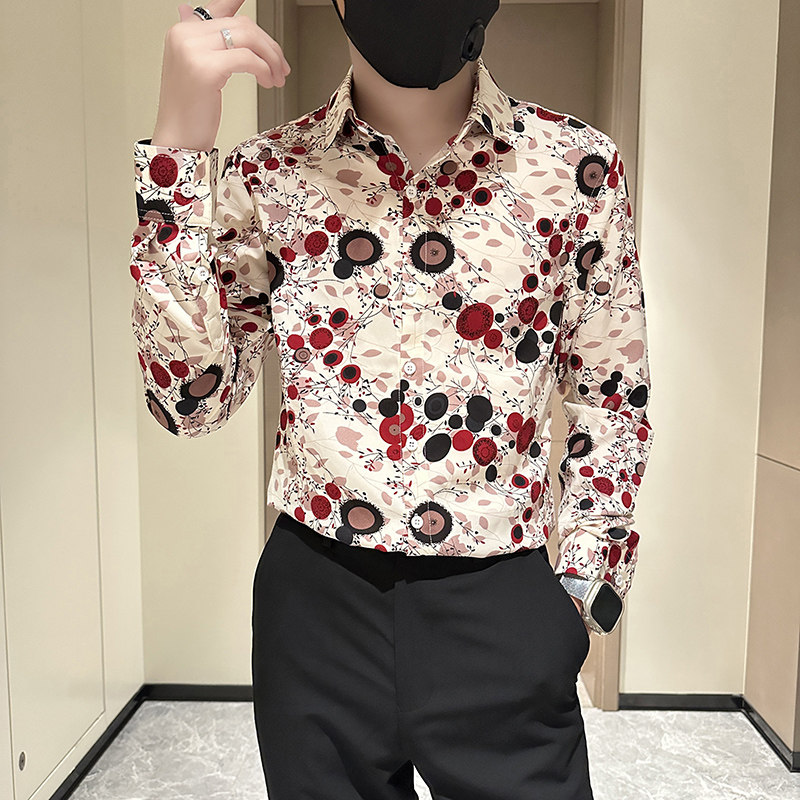 长袖衬衫男社会小伙印花高级感时尚网红衬衣B323/CS03/P50图片