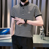 短袖polo衫男潮牌条纹刺绣修身社会小伙男装B323/PL08/P58控78，男装Polo衫，星座301C（原B323）