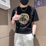 B323-DT67-特P48控68社会小伙短袖T恤男店主风风绣标半袖衣服，男装T恤，星座301C（原B323）