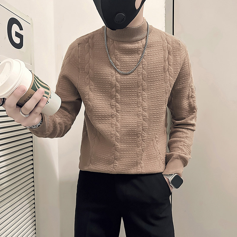 社会小伙毛衣男中领高级感英伦提花店主风加厚打底衫B323-M47-P78,男装T恤,星座301C（原B323）