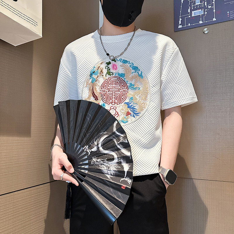 B323-DT71-P48控68社会小伙短袖T恤男店主风风绣标百搭半截袖,男装T恤,星座301C（原B323）