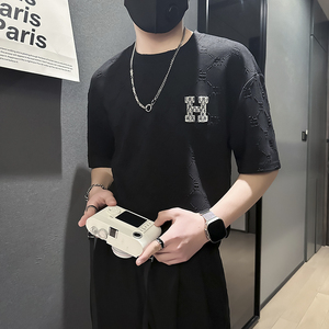 潮牌t恤男短袖2025新款抖音社会小伙店主风B323-DT37-P48控68图片