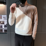 社会小伙毛衣男圆领潮牌拼色秋冬季高级感打底衫卡其色M27-P78，男装针织衫/毛衣，星座301C（原B323）