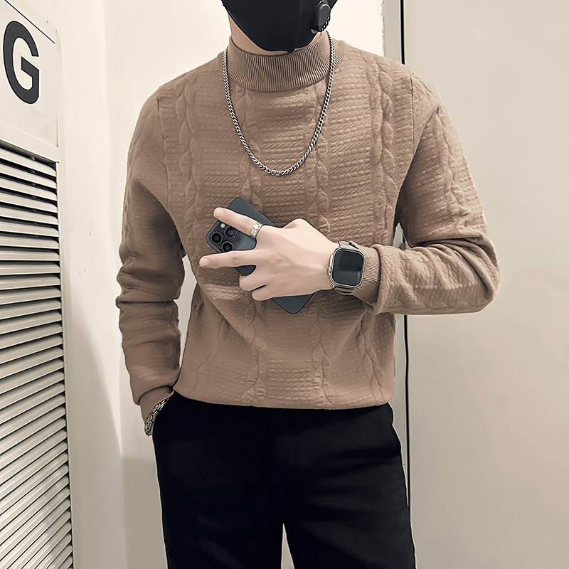 社会小伙毛衣男中领高级感英伦提花店主风加厚打底衫B323-M47-P78,男装T恤,星座301C（原B323）