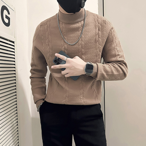 社会小伙毛衣男中领高级感英伦提花店主风加厚打底衫B323-M47-P78