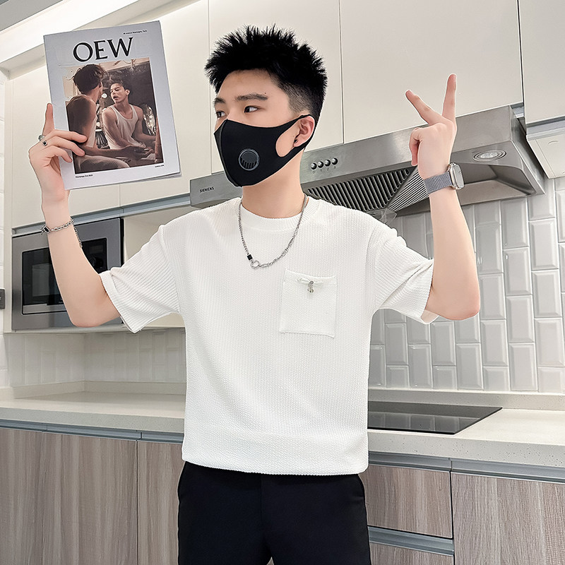 B323-DT70A-P48控68白色肌理感短袖男潮牌潮流韩版社会小伙T恤,男装T恤,星座301C（原B323）